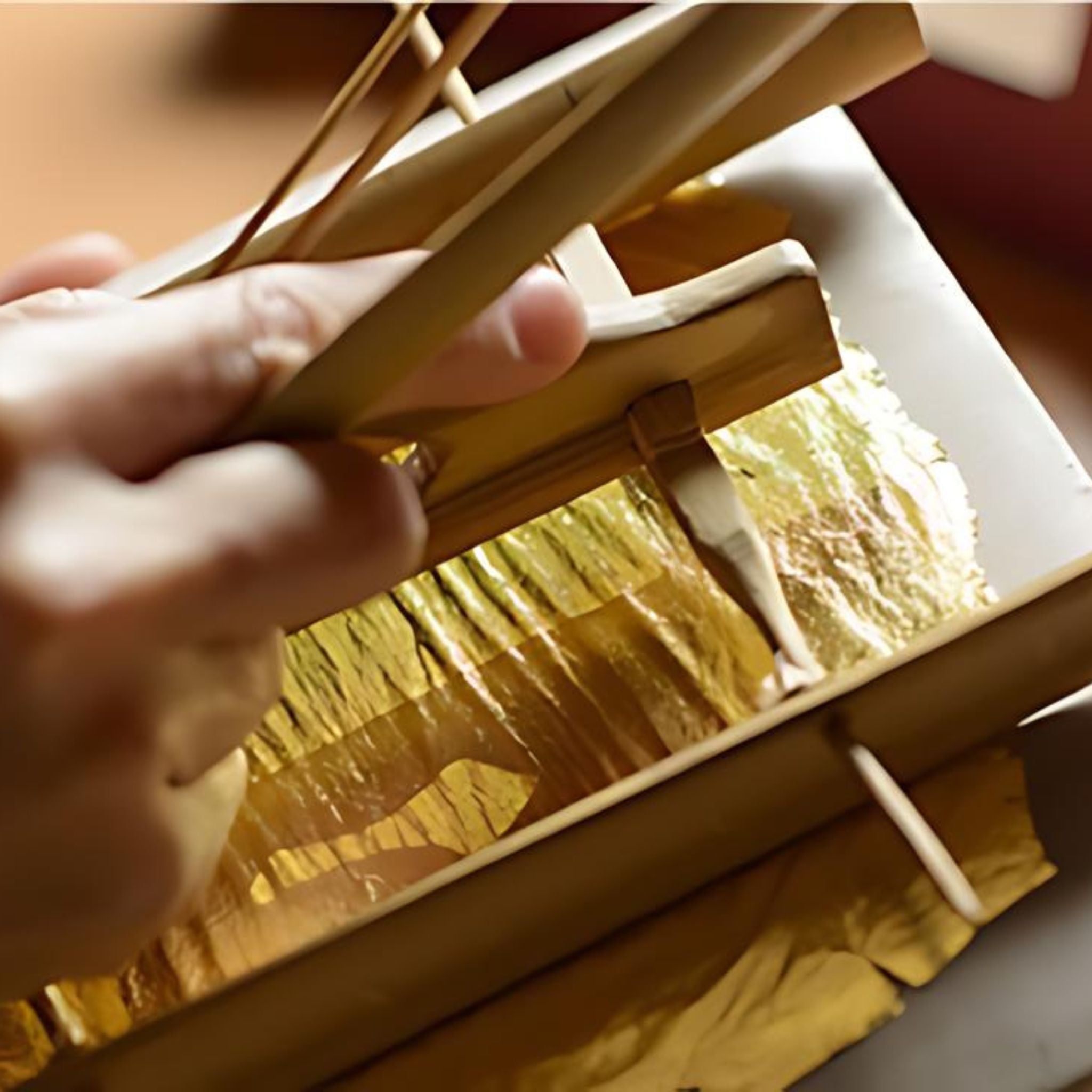 Artisan's hands and gold leaf