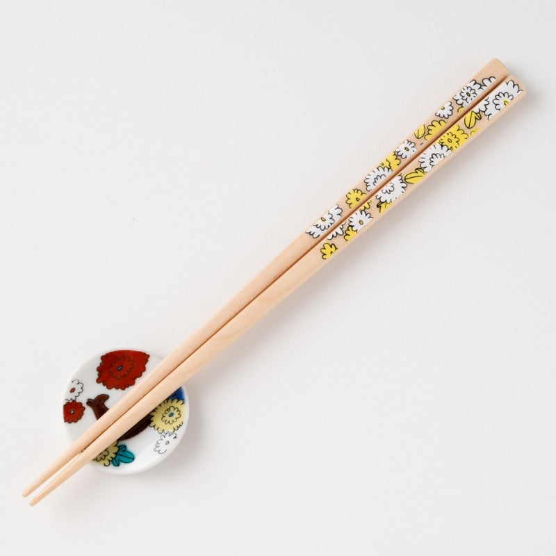 KUTANI SEAL Floral Chopsticks with Chopstick Rest (Chrysanthemum / Kiku)