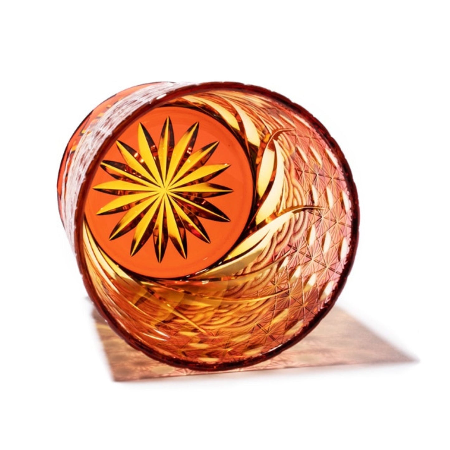 Edo Kiriko Amber Red Whiskey Glass Sazanami
