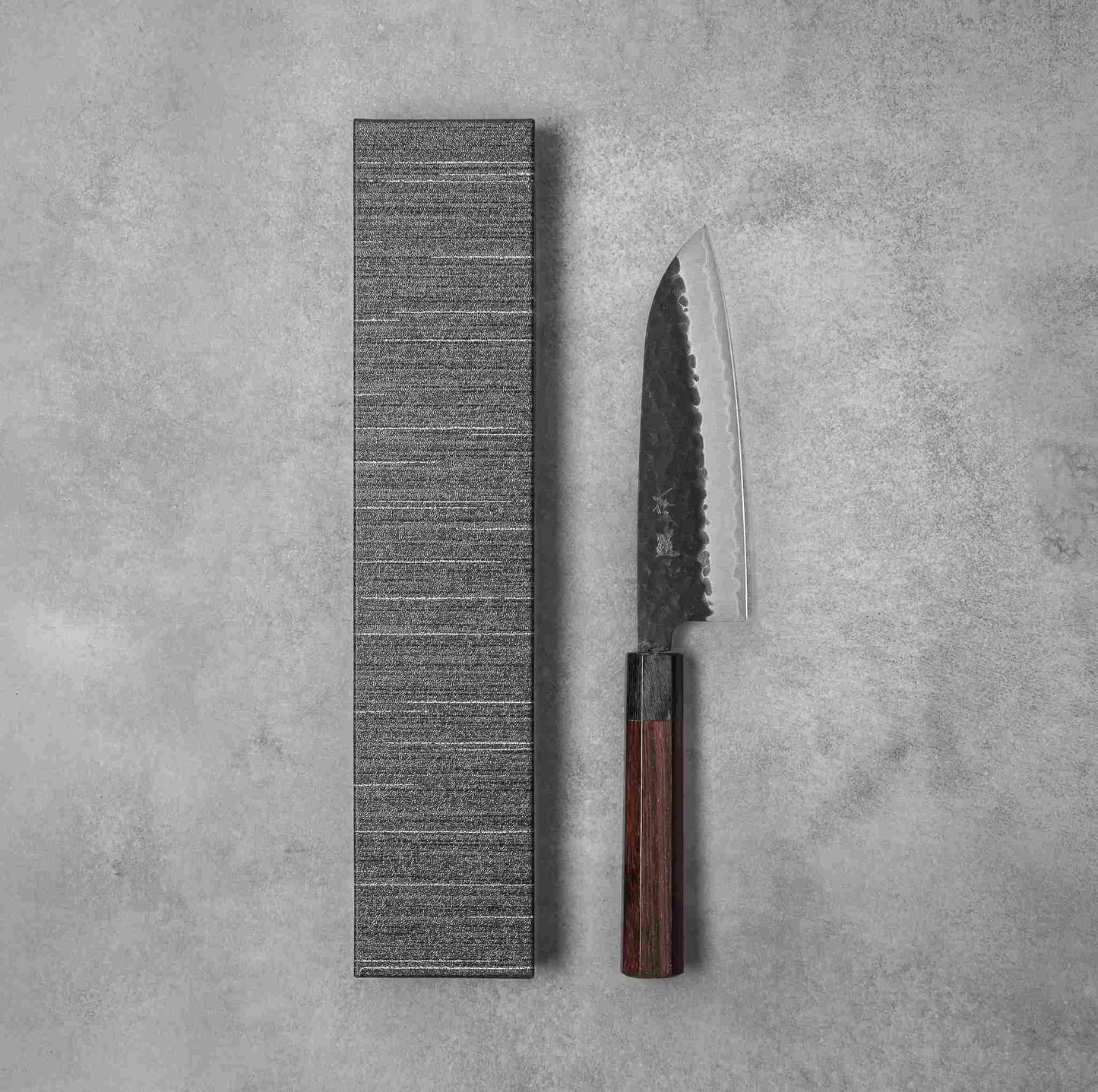 Ishizuchi Blue Super Steel Kurohada Tsuchime Santoku Knife Rosewood Handle