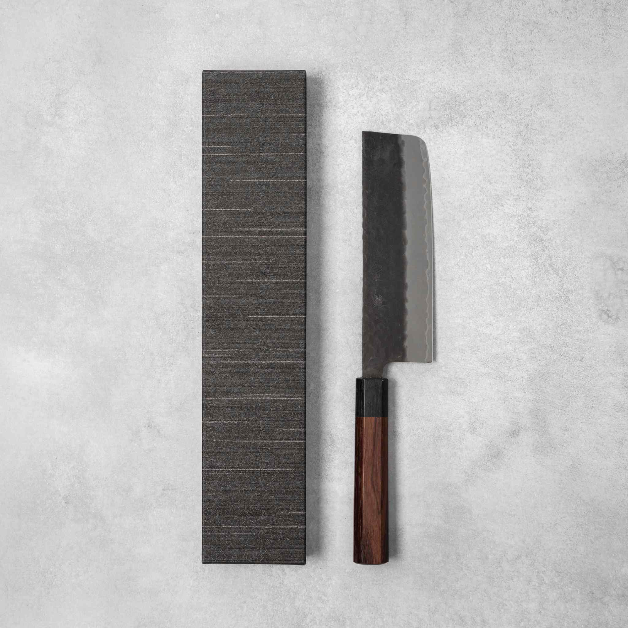 Ishizuchi Blue Super Steel Kurohada Tsuchime Nakiri Knife Rosewood Handle