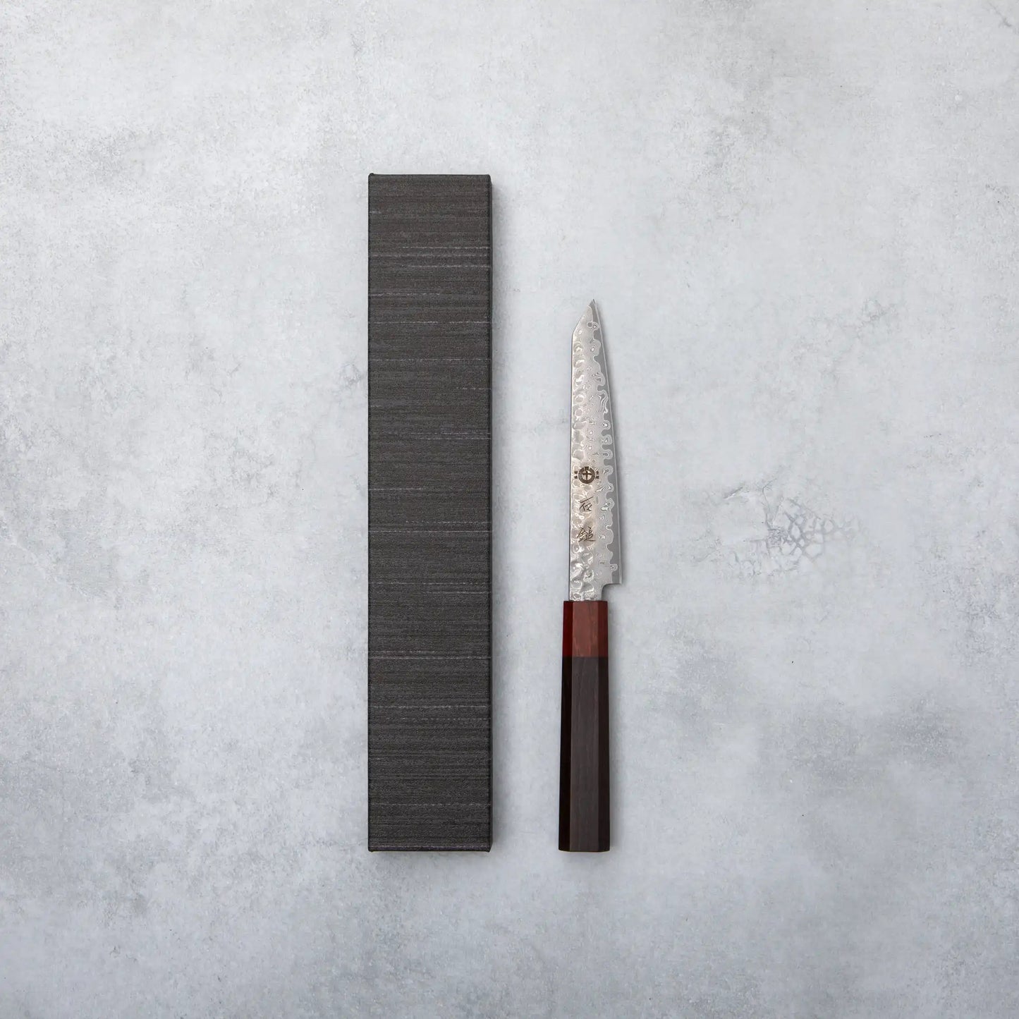 Ishizuchi VG10 Damascus Tsuchime Kiritsuke Petty Knife Ebony Wood Handle