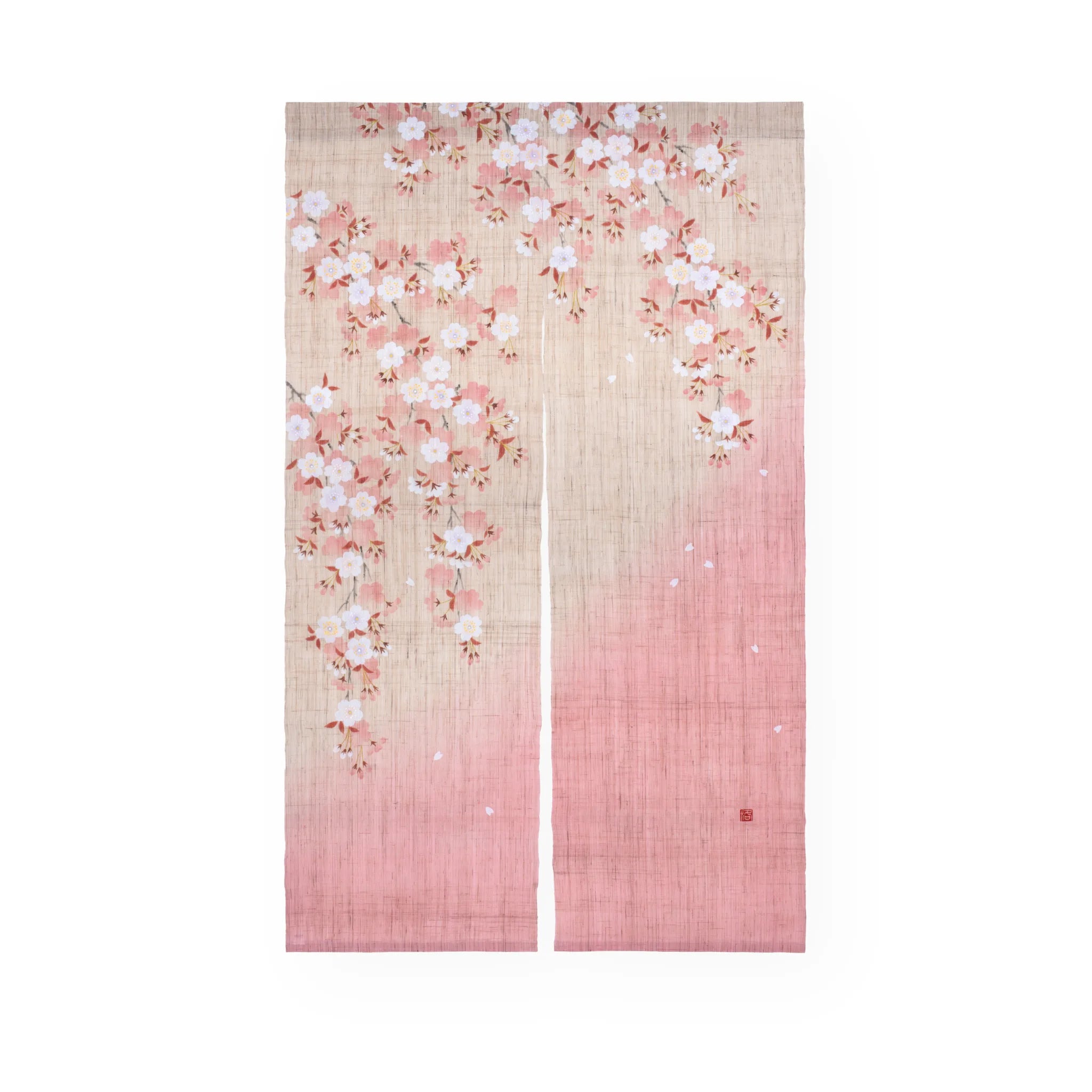 Hand Painted Noren Mountain Village Cherry Blossoms