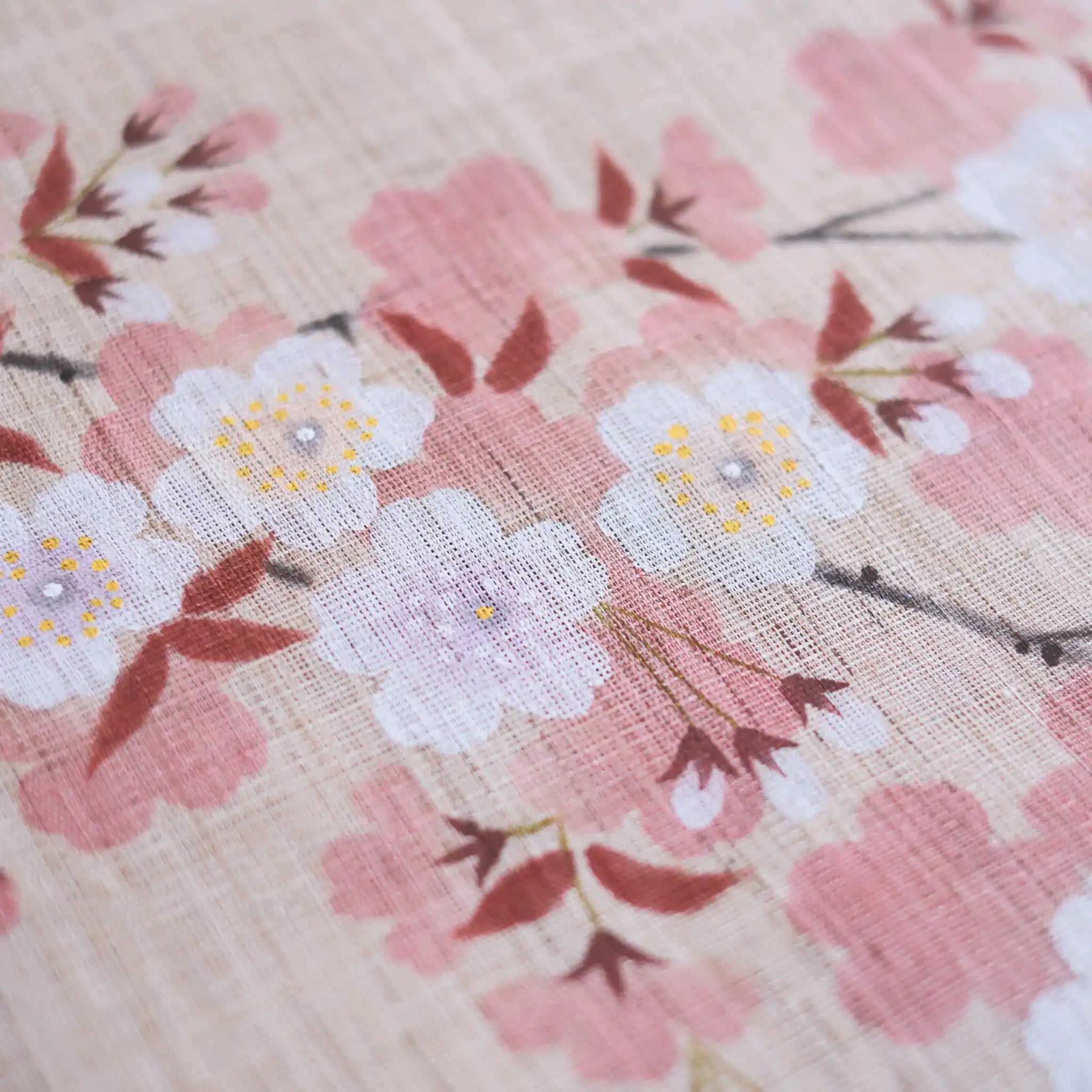 Hand Painted Noren Mountain Village Cherry Blossoms