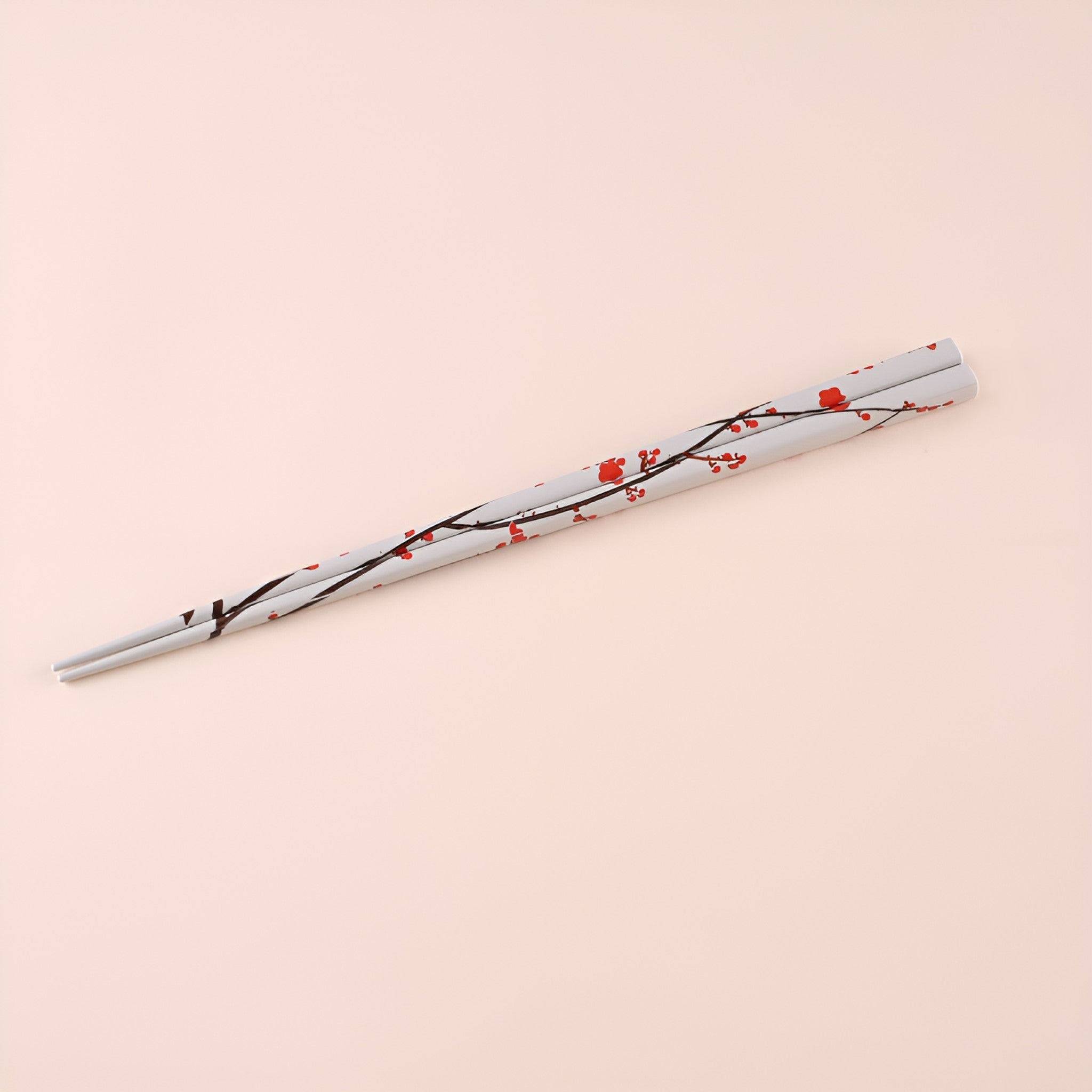 Rimpa Red and White Plum Wakasa Lacquer Chopsticks Pair and Paulownia Gift Box