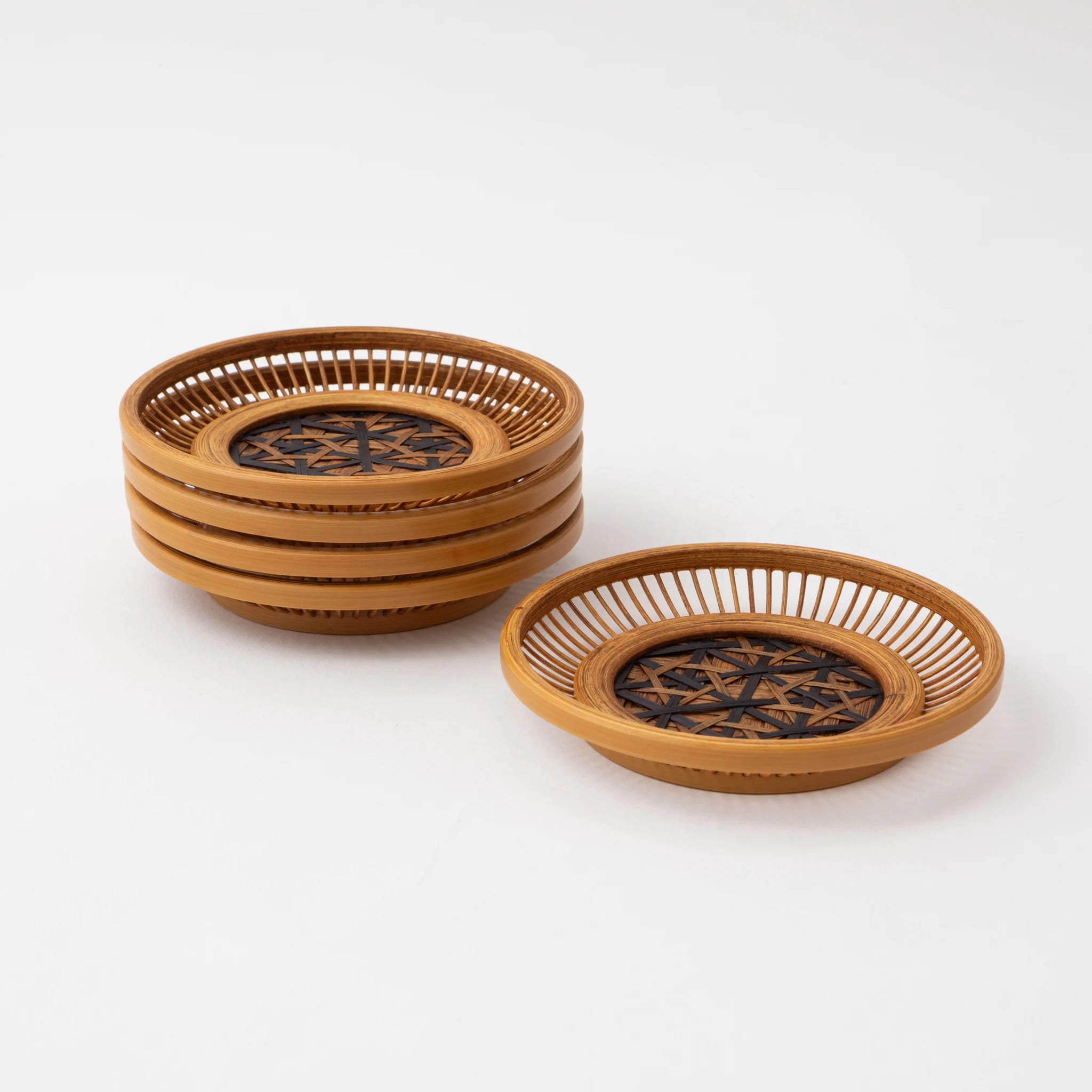 Large Japanese Lacquered Bamboo Teacup Saucer (Set of 5)