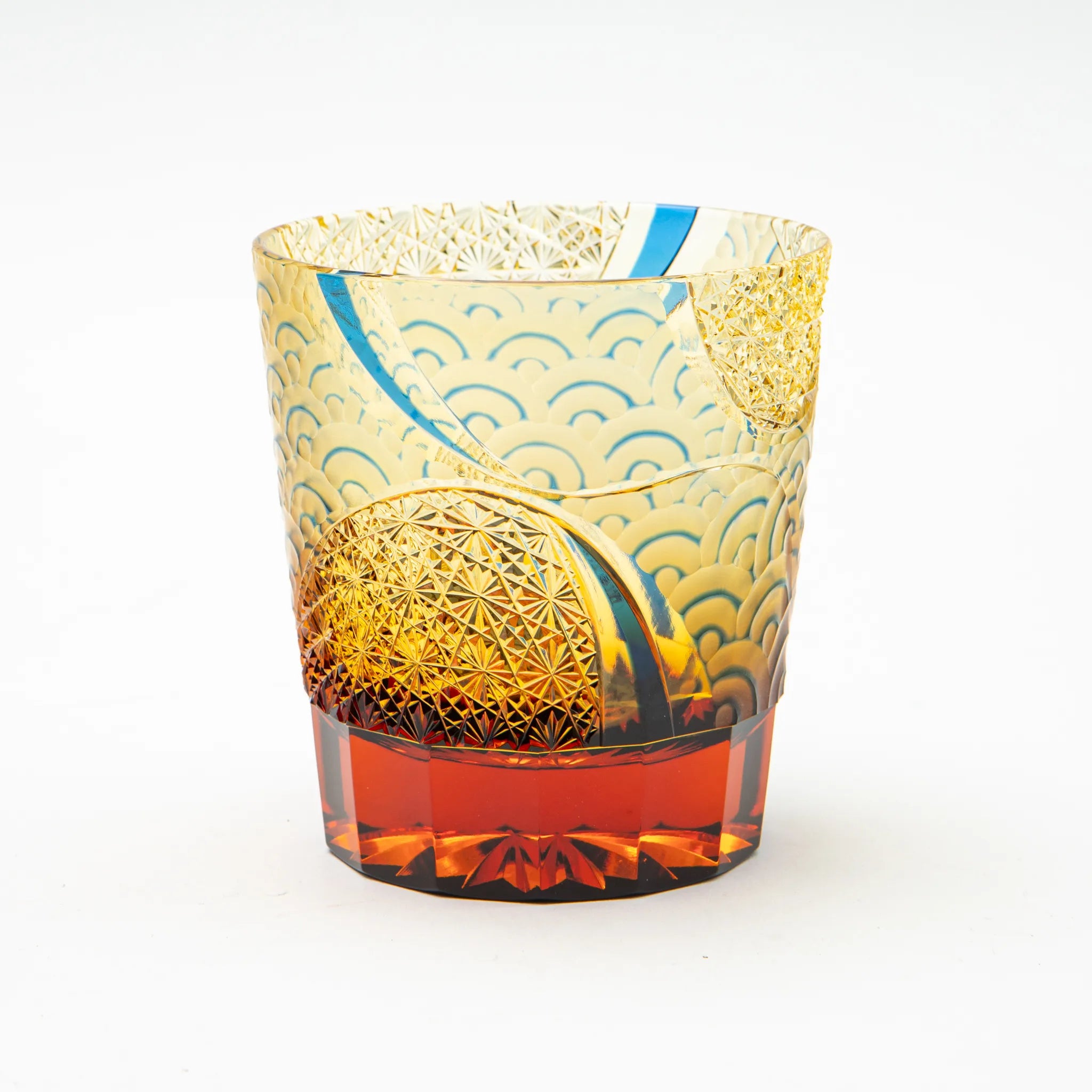 Edo Kiriko Amber Azure Whiskey Glass Hado