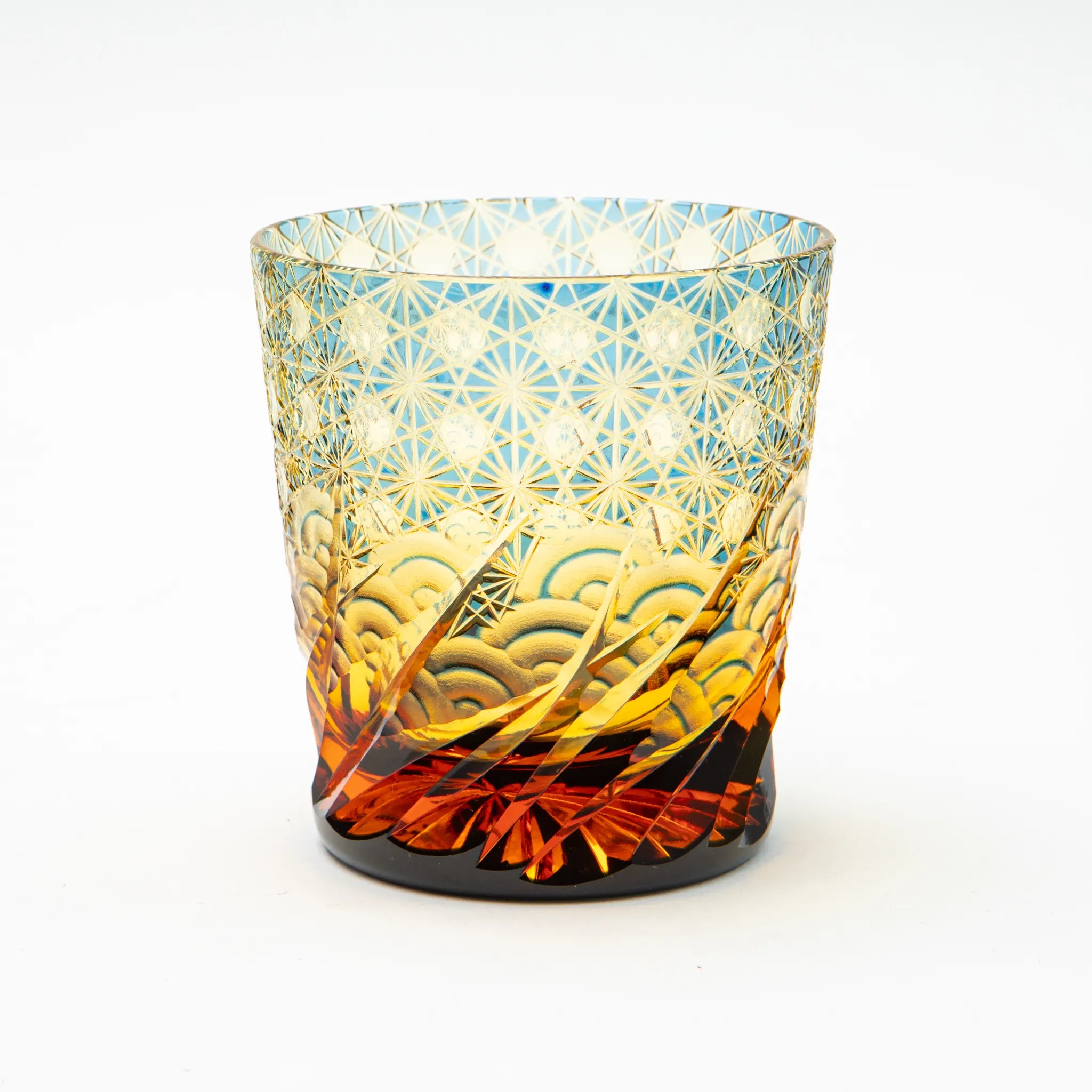 Blue and amber Edo kiriko glass by Yamada Glass Works