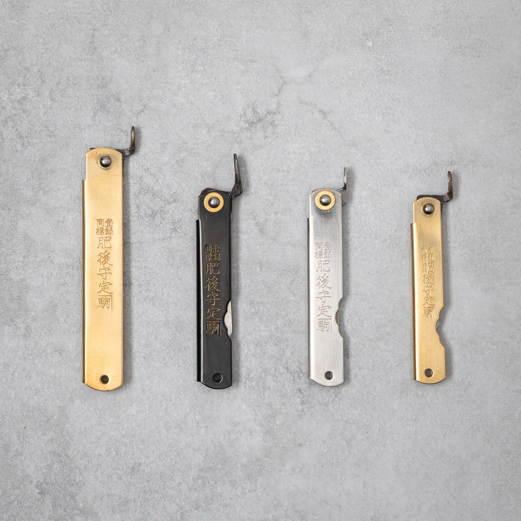 Folded four types of Higonokami Knives
