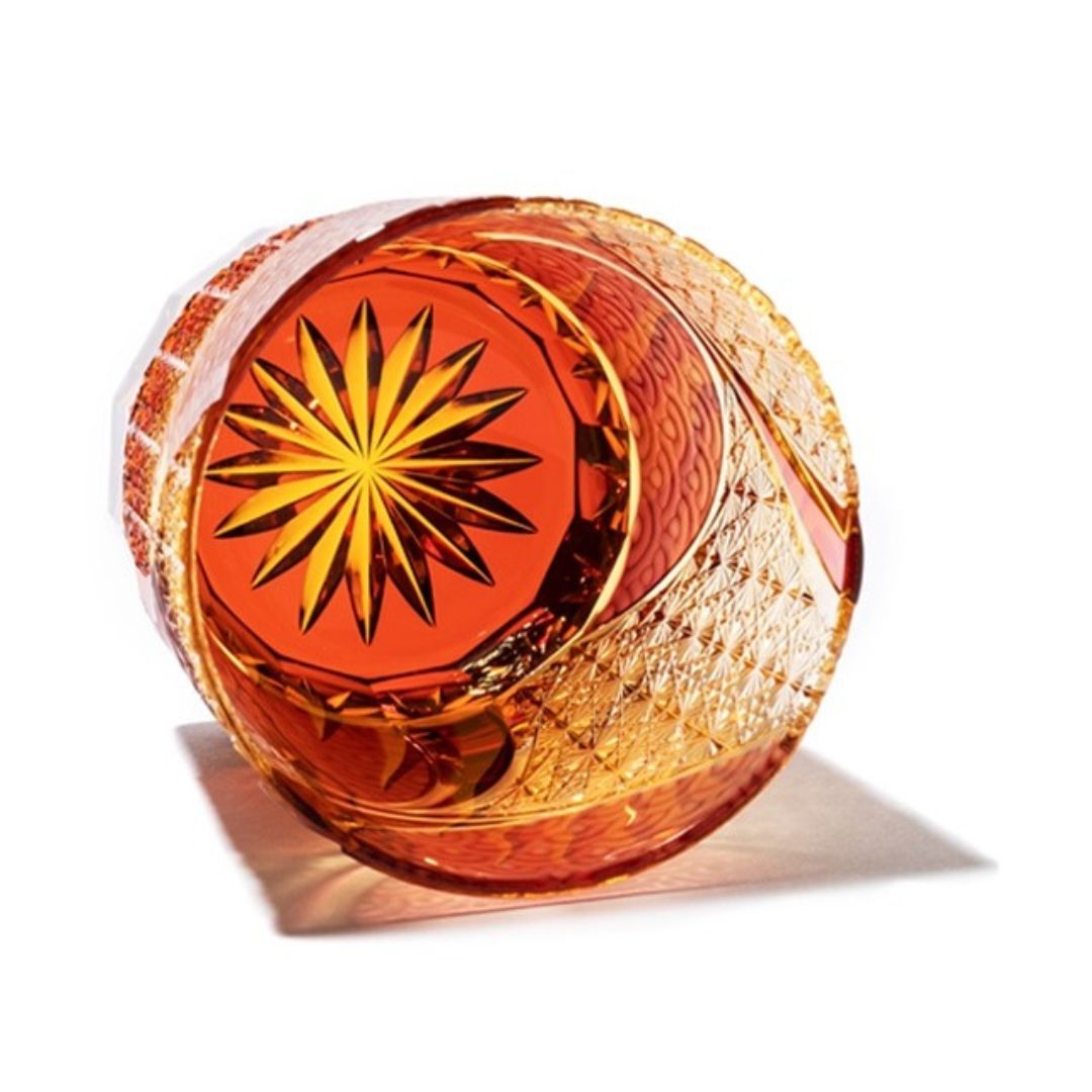 Edo Kiriko Amber Red Whiskey Glass Hado