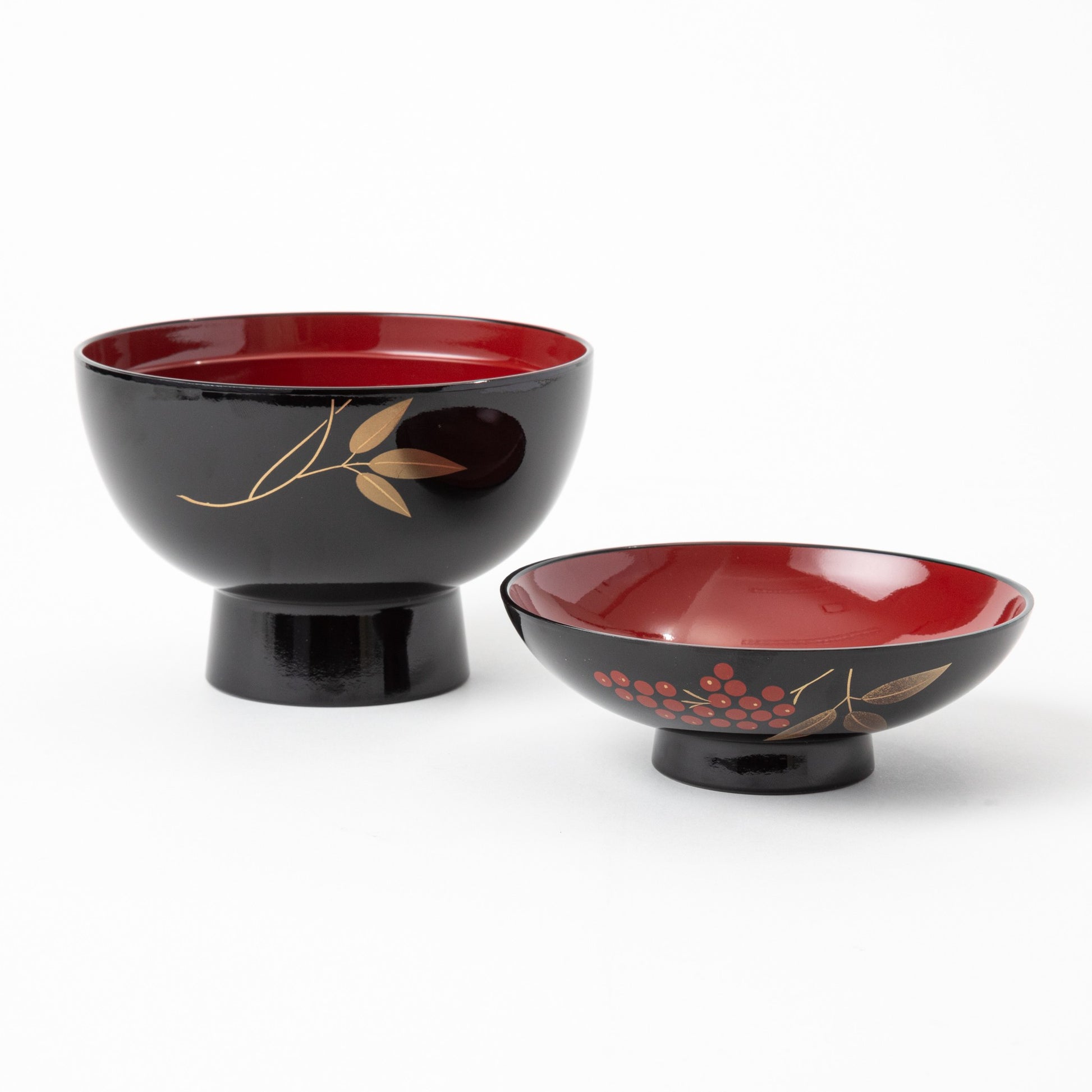 Lid opened Aizu Lacquerware Nashiji Nandina Soup Bowl