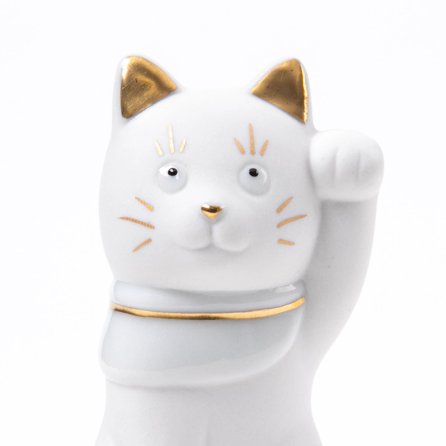Choemon Kiln Kutani Left Handed White Maneki Neko - Bell Rider