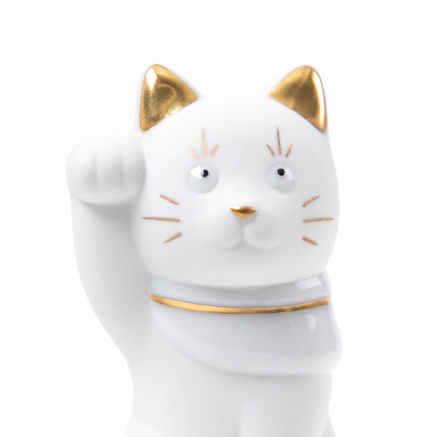 Choemon Kiln Kutani Right Handed White Maneki Neko - Bell Rider