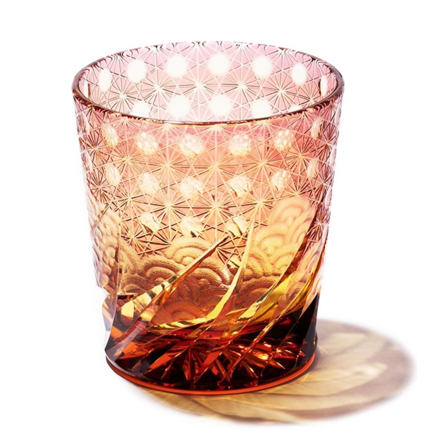 Edo Kiriko Amber Red Whiskey Glass Sazanami