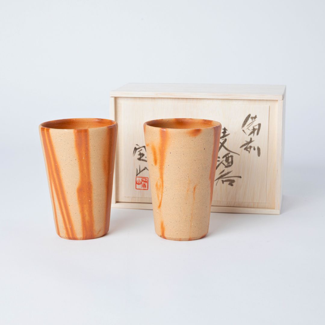 Hozan Kiln Hidasuki Bizen Ware Beer Tumbler Set