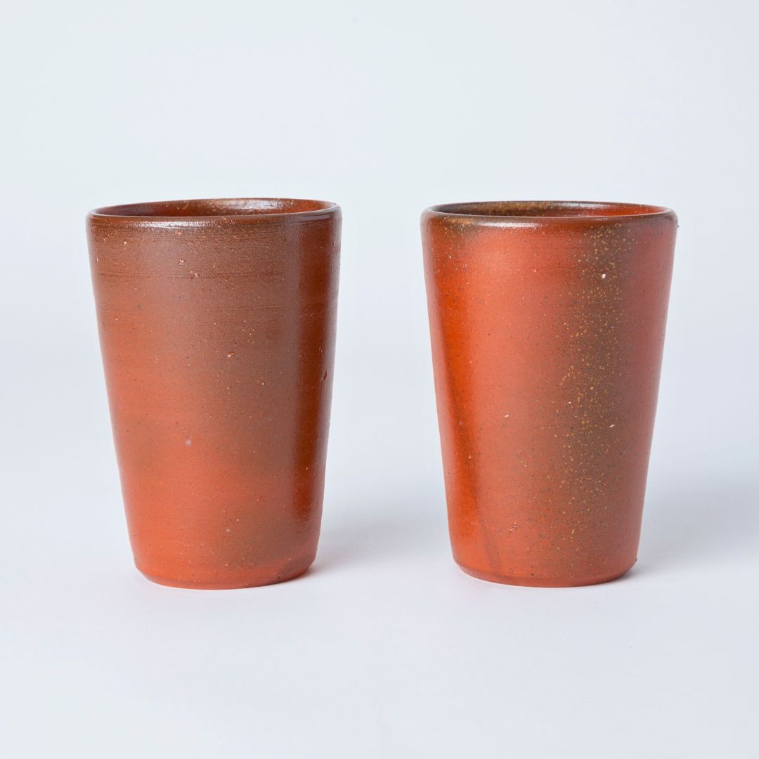 Hozan Kiln Hidasuki and Goma Bizen Ware Beer Tumbler Set