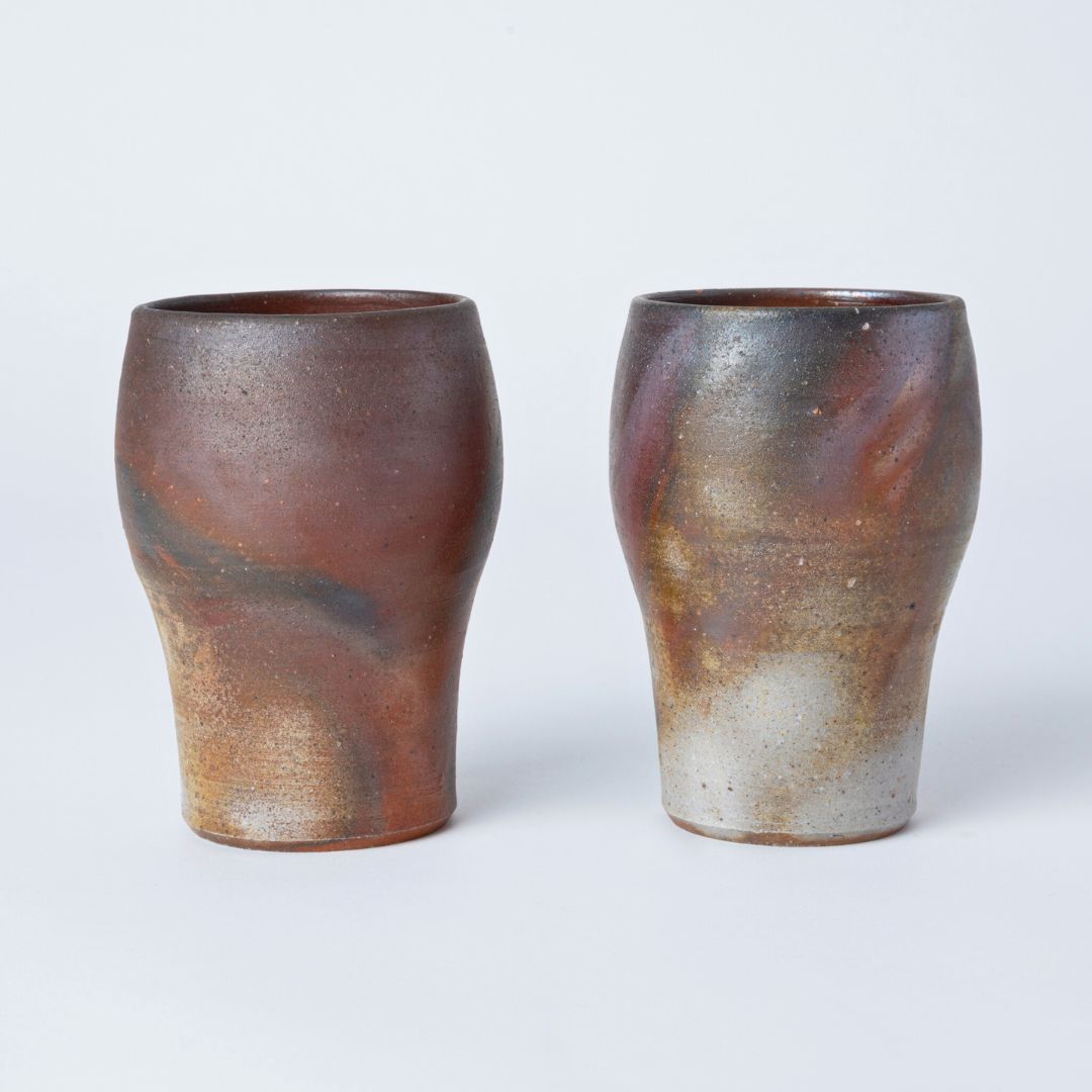 Hozan Kiln Sangiri Bizen Ware Rounded Beer Tumbler Set