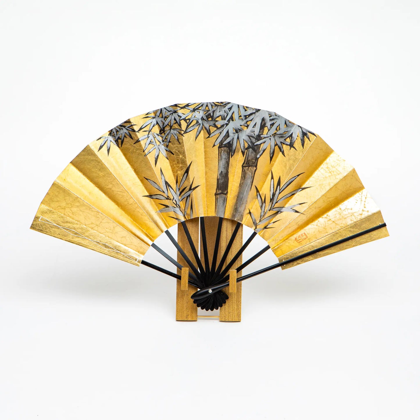 Gold Foil Folding Fan Koi and Bamboo