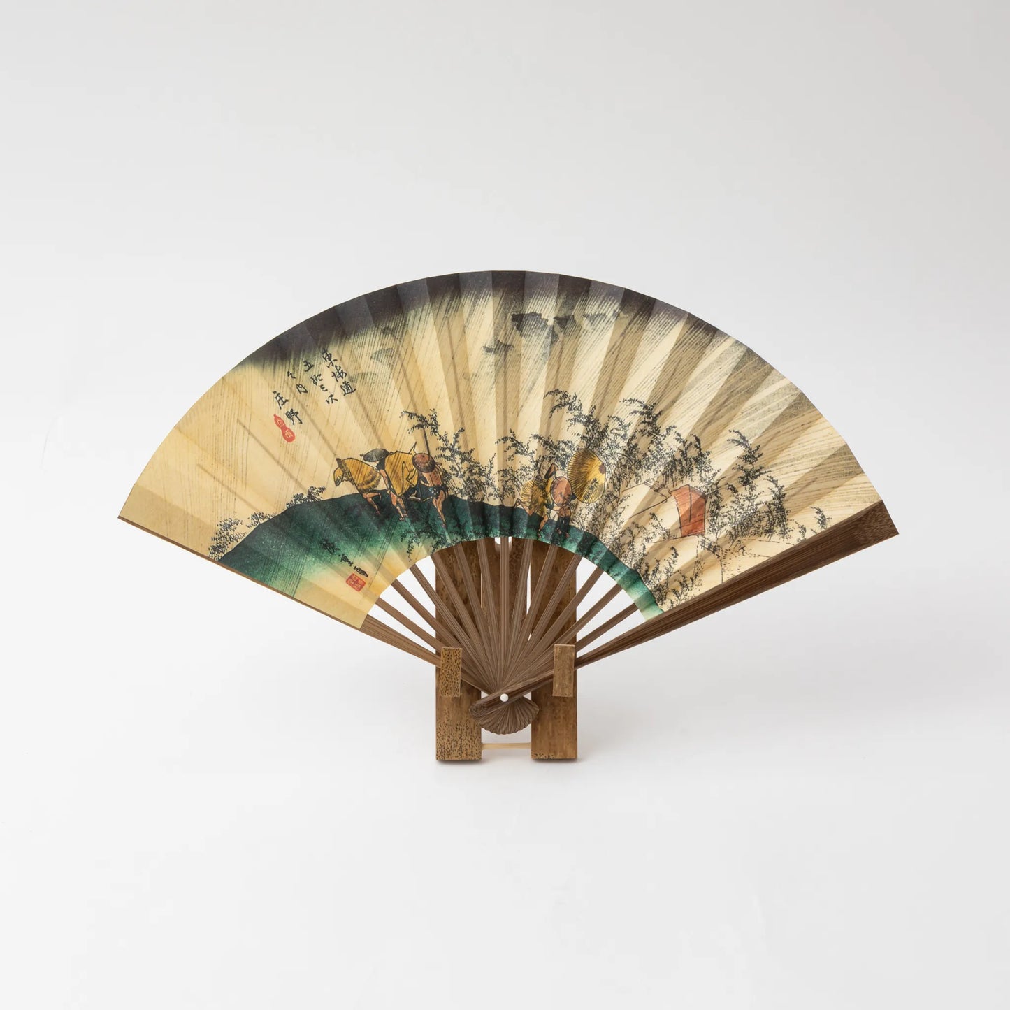 Edo Folding Fan Ukiyo-e Utagawa Hiroshige White Rain at Shono