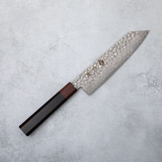 Ishizuchi VG10 Damascus Tsuchime Kiritsuke Knife Ebony Wood Handle