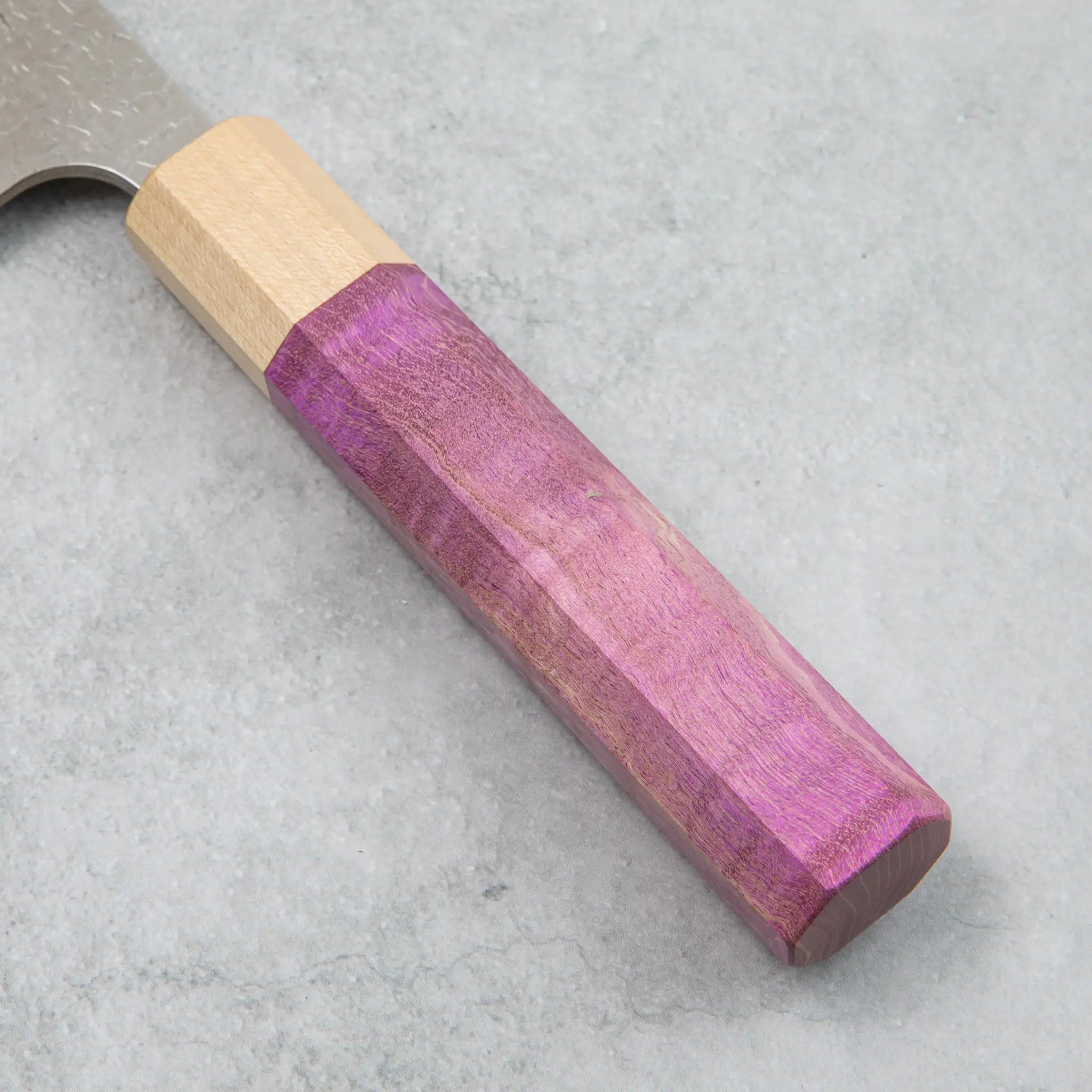 Kamo Hamono VG10 Tsuchime Damascus Juhyo Santoku Knife Purple Handle