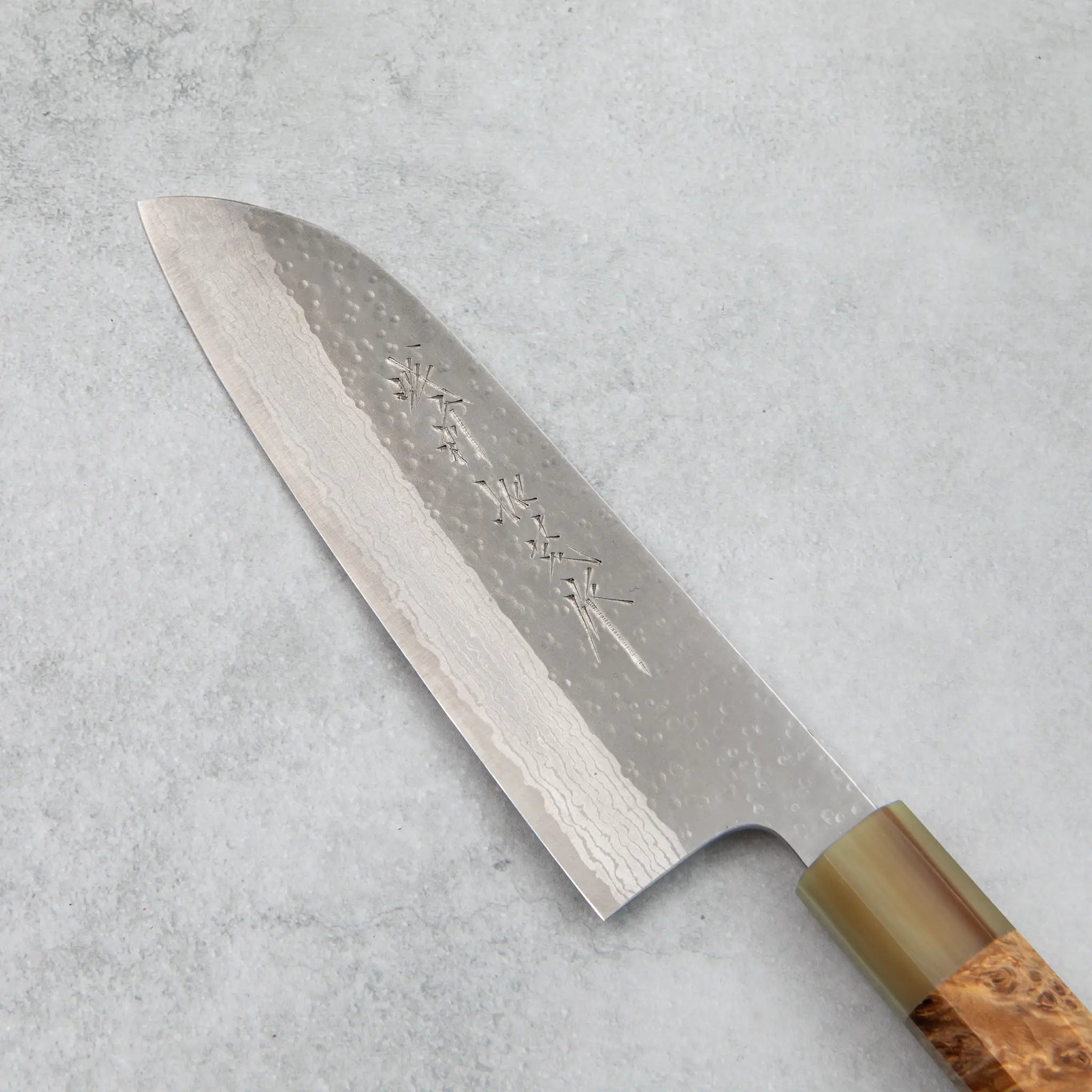 Kamo Hamono VG10 Tsuchime Damascus Shizuku Santoku Knife