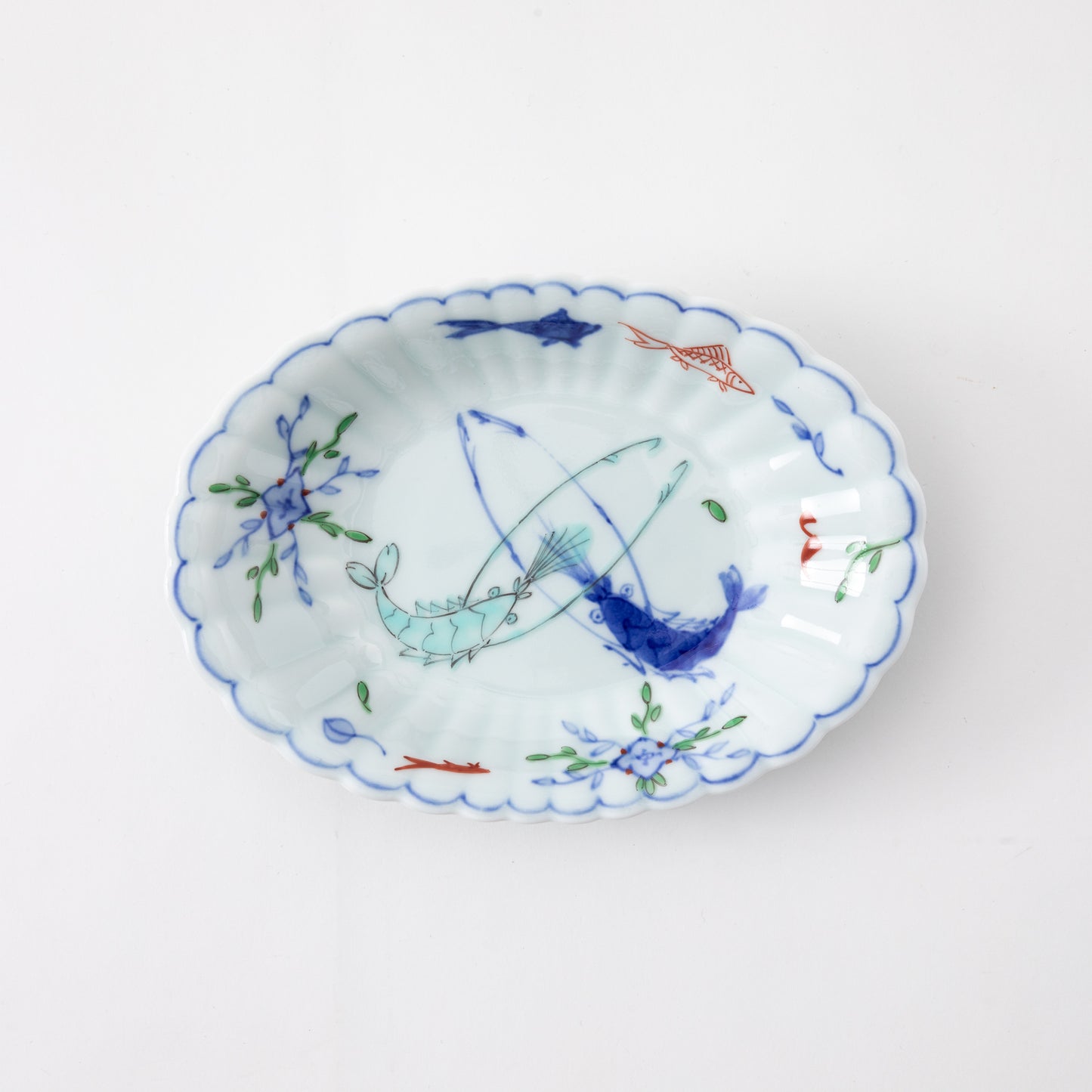 Keizan Kiln Arita Twin Lobster Chrysanthemum-Shaped Small Oval Dish