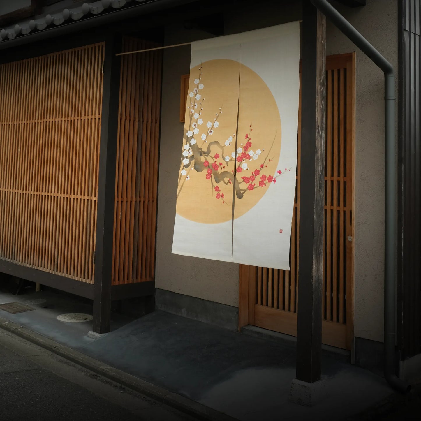 Hand Painted Noren Full Moon Plum Blossoms