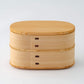Magewappa Yayoi two-tier bento box with natural wood finish, showcasing traditional Japanese craftsmanship.