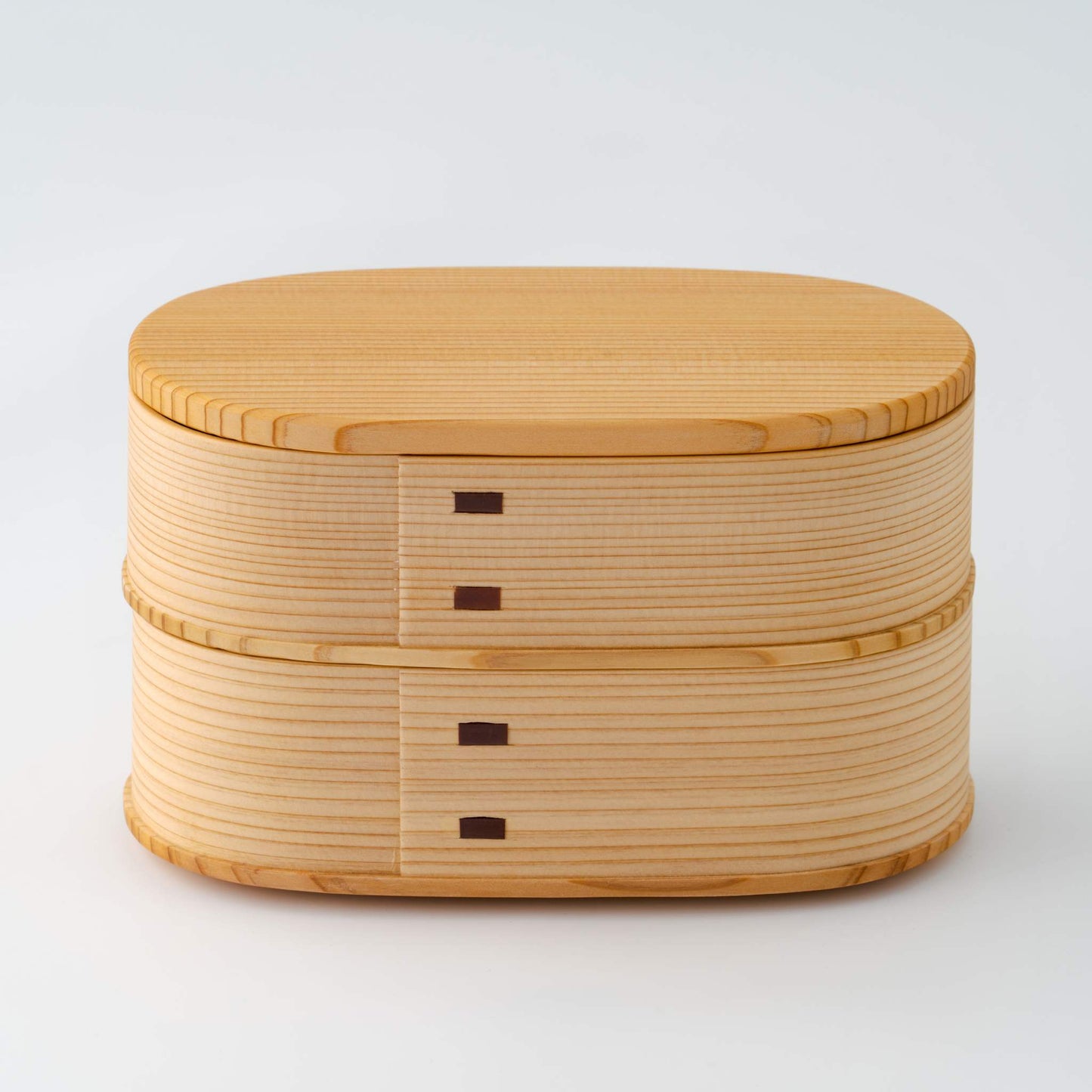 Magewappa Yayoi two-tier bento box with natural wood finish, showcasing traditional Japanese craftsmanship.