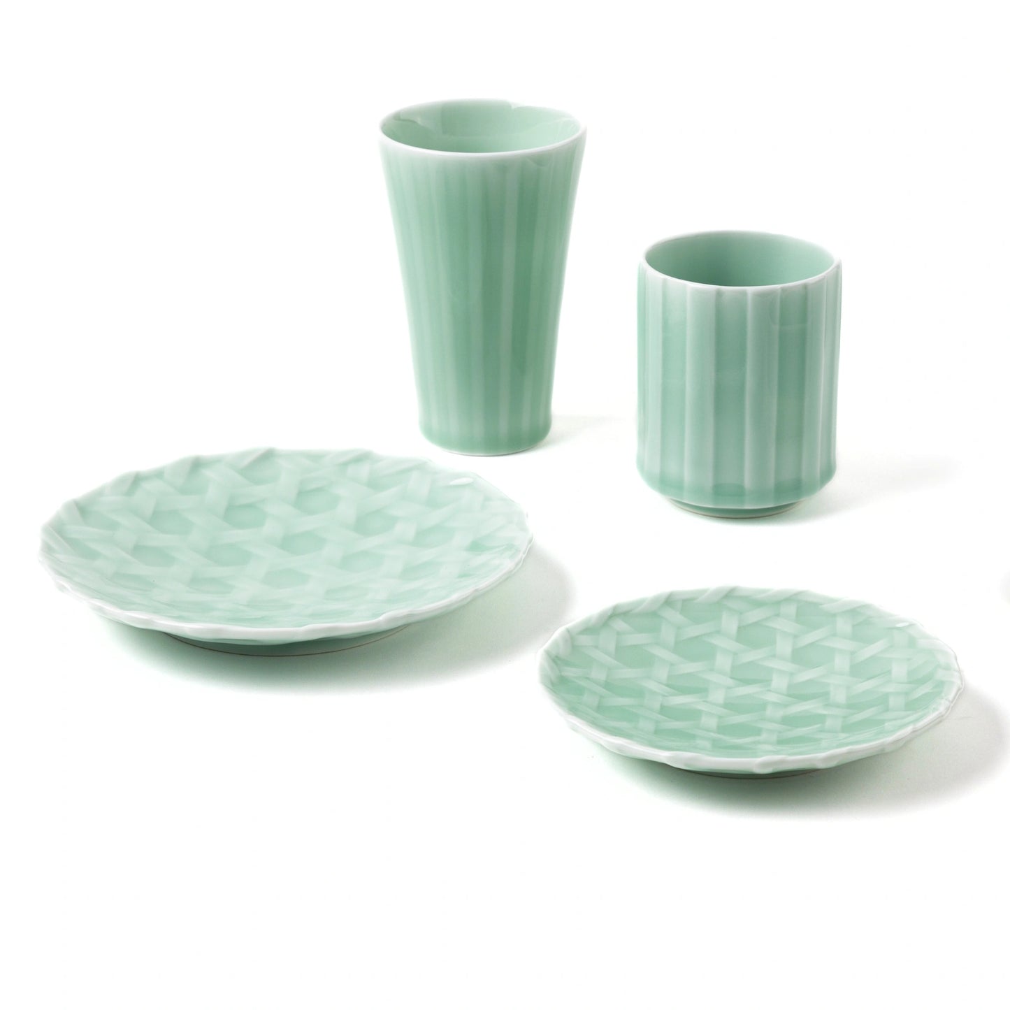 Nabeshima Celadon Porcelain Woven Bamboo Small Plate
