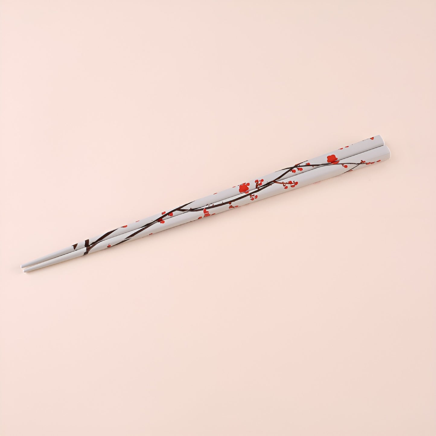 Rimpa Red and White Plum Wakasa Lacquer Chopsticks Pair and Paulownia Gift Box