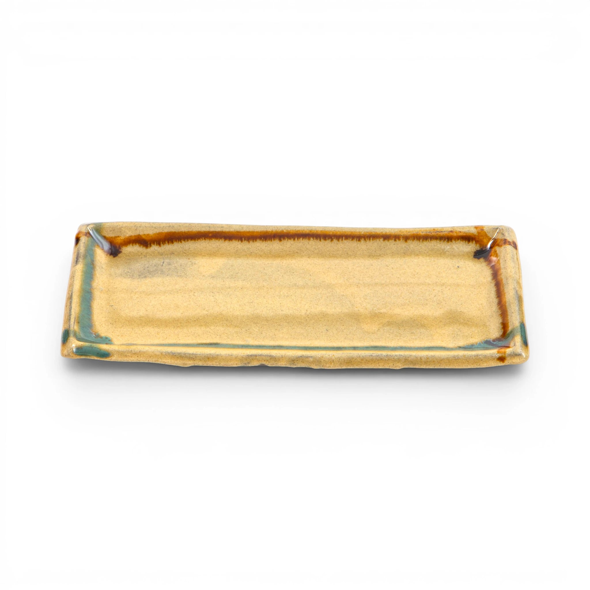 Ryumonji Yaki Pottery Rectangular Plate Sansai Glaze