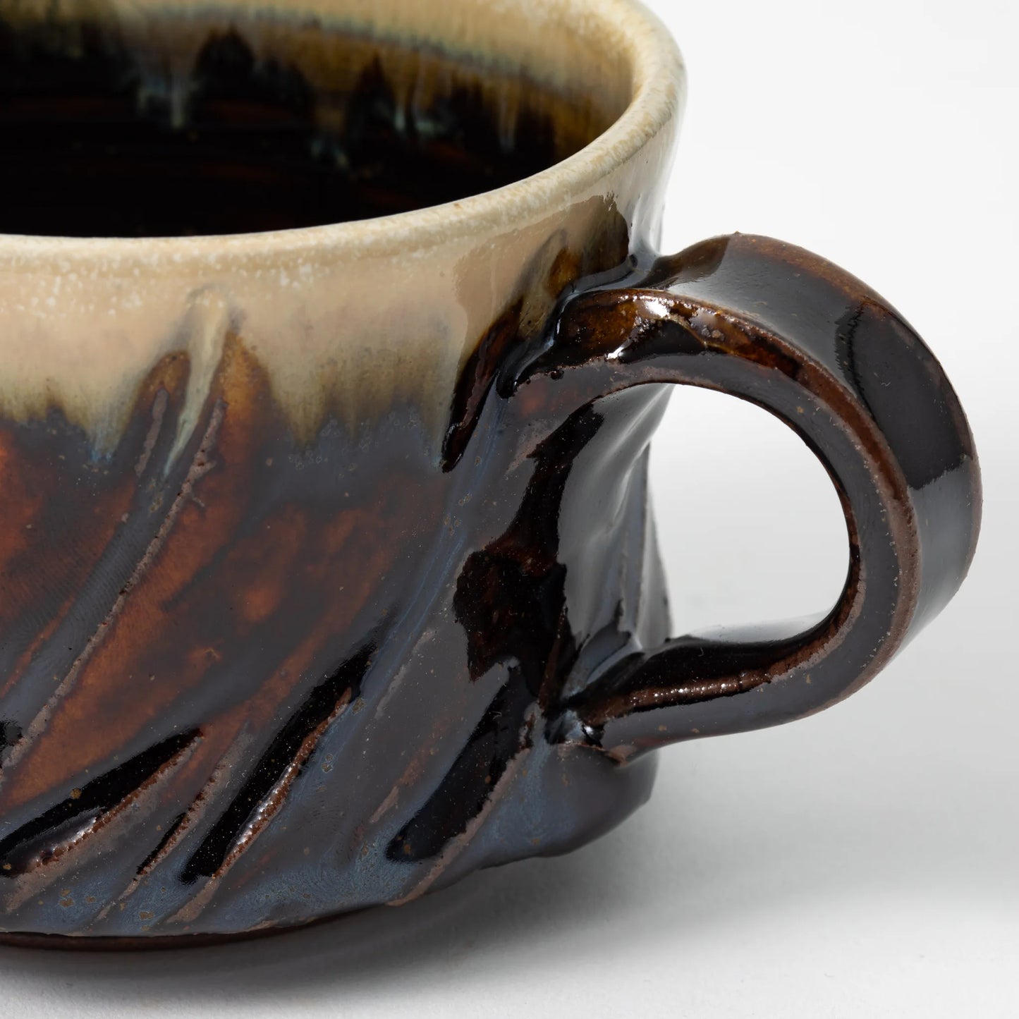 Tamba Ware Large Faceted Mug Amber Glaze