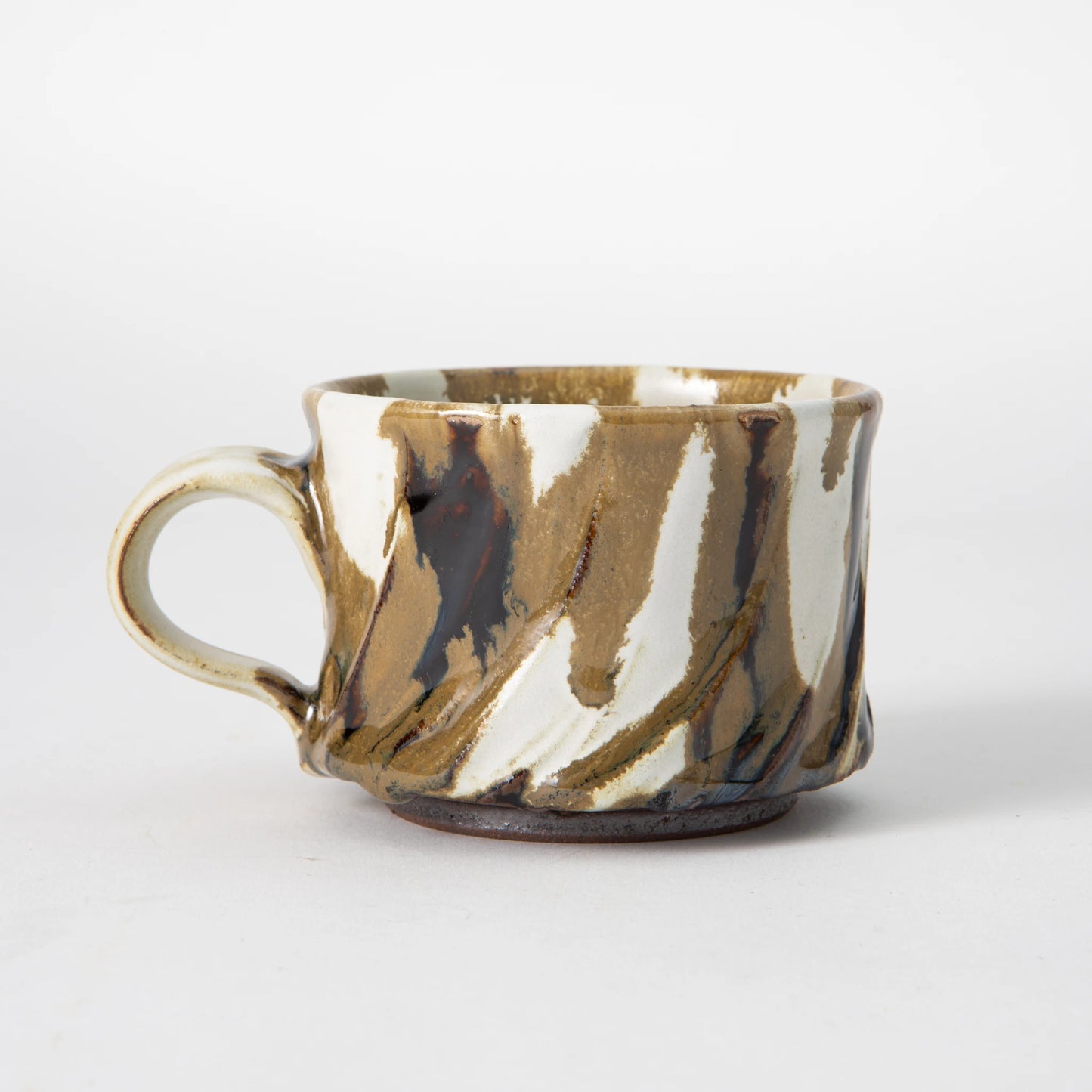 Tamba Ware Large Faceted Mug Ash Glaze Honey Tone