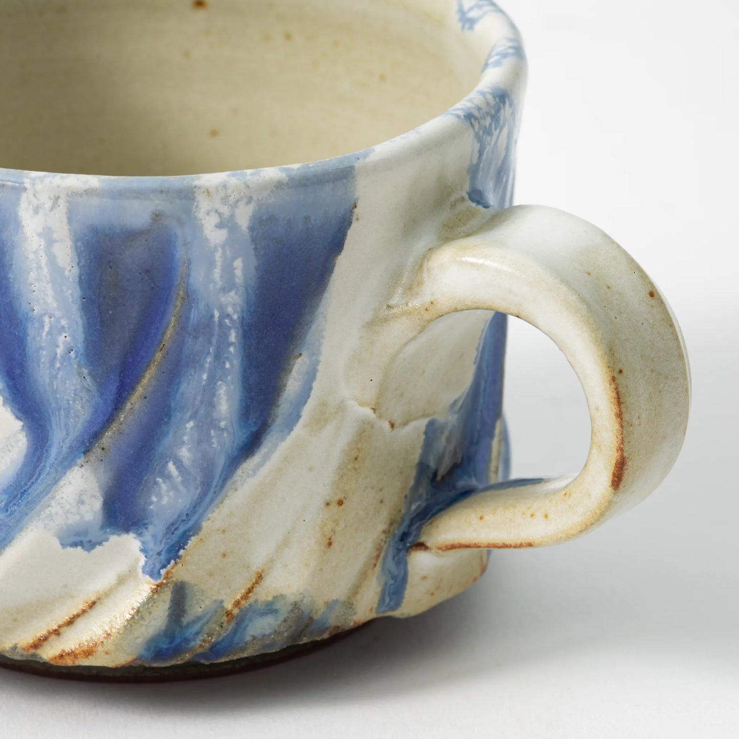 Tamba Ware Large Faceted Mug Ash Glaze Light Blue