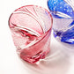 Red and Azure blue Edo Kiriko Meteor Whiskey Glasses from Tableau