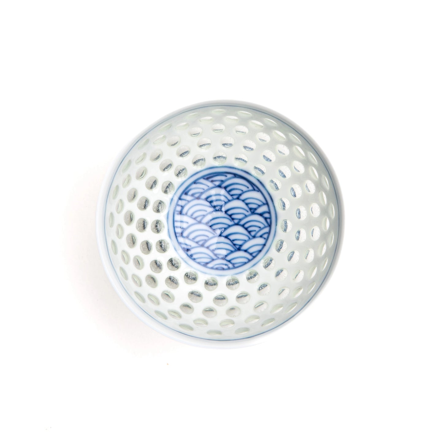 Top view of the Tanshingama Goblet showing seigaiha pattern at the base and surrounding celadon dots.