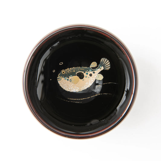 Swimming Pufferfish Wajima Lacquerware Sake Cup