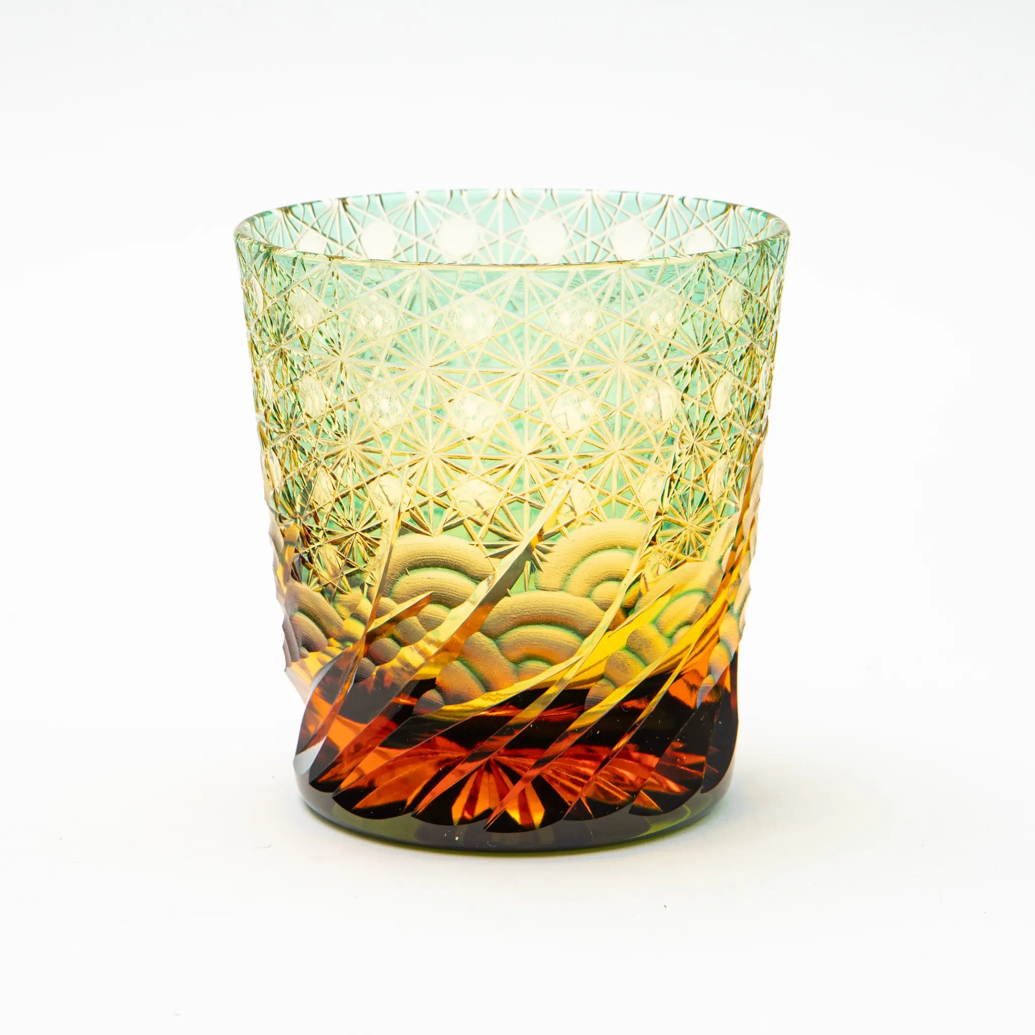 Edo kiriko glass with green and amber