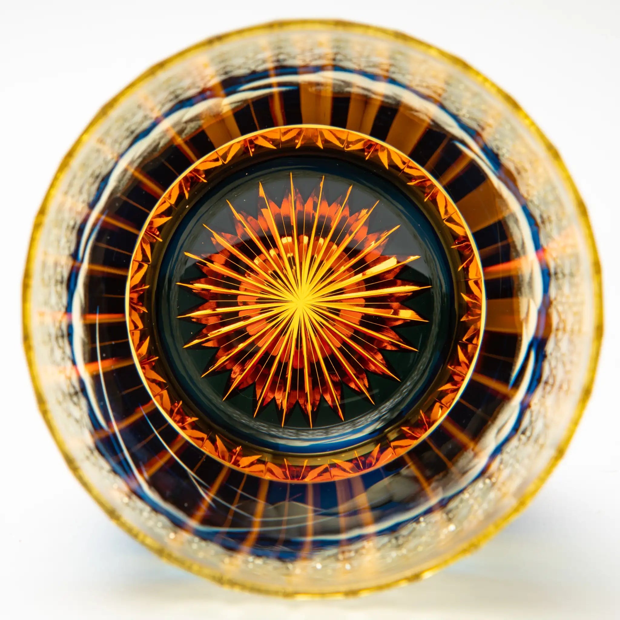 Edo kiriko decorative glass inside with concentric circular patterns on a white background
