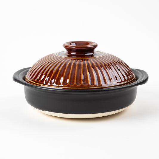 GINPO Chrysanthemum Ame Glaze Donabe Clay Pot (3-4 People)